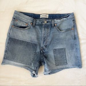 WE THE FREE Patchwork Button Fly Raw Hem Jeans Shorts Size 29